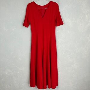 Soft Surroundings maxi dress size 10 red ponte knit stretch short sleeve v-neck